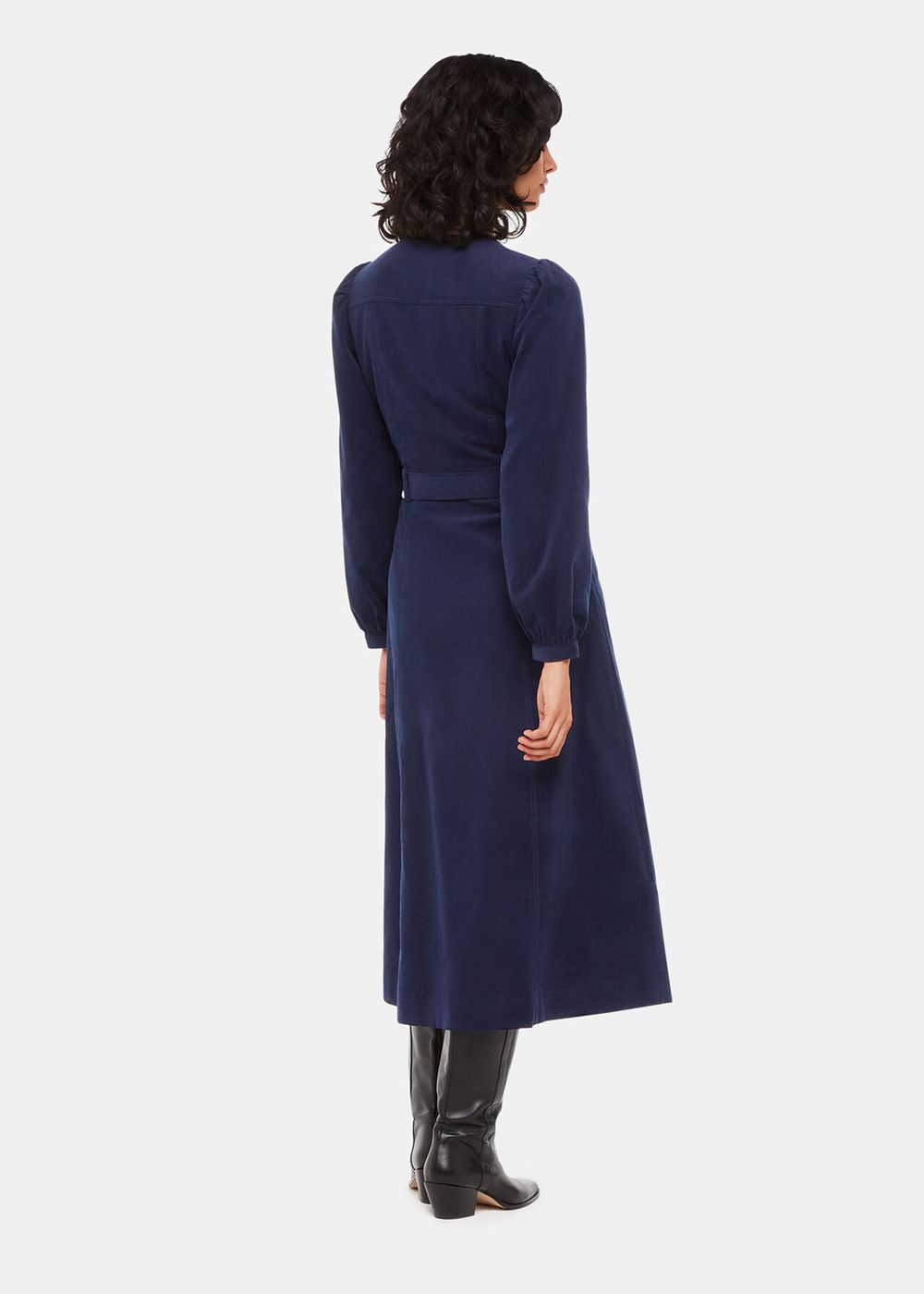 Whistles Angelica Cord Midi Dress Navy | US-94236DHRS