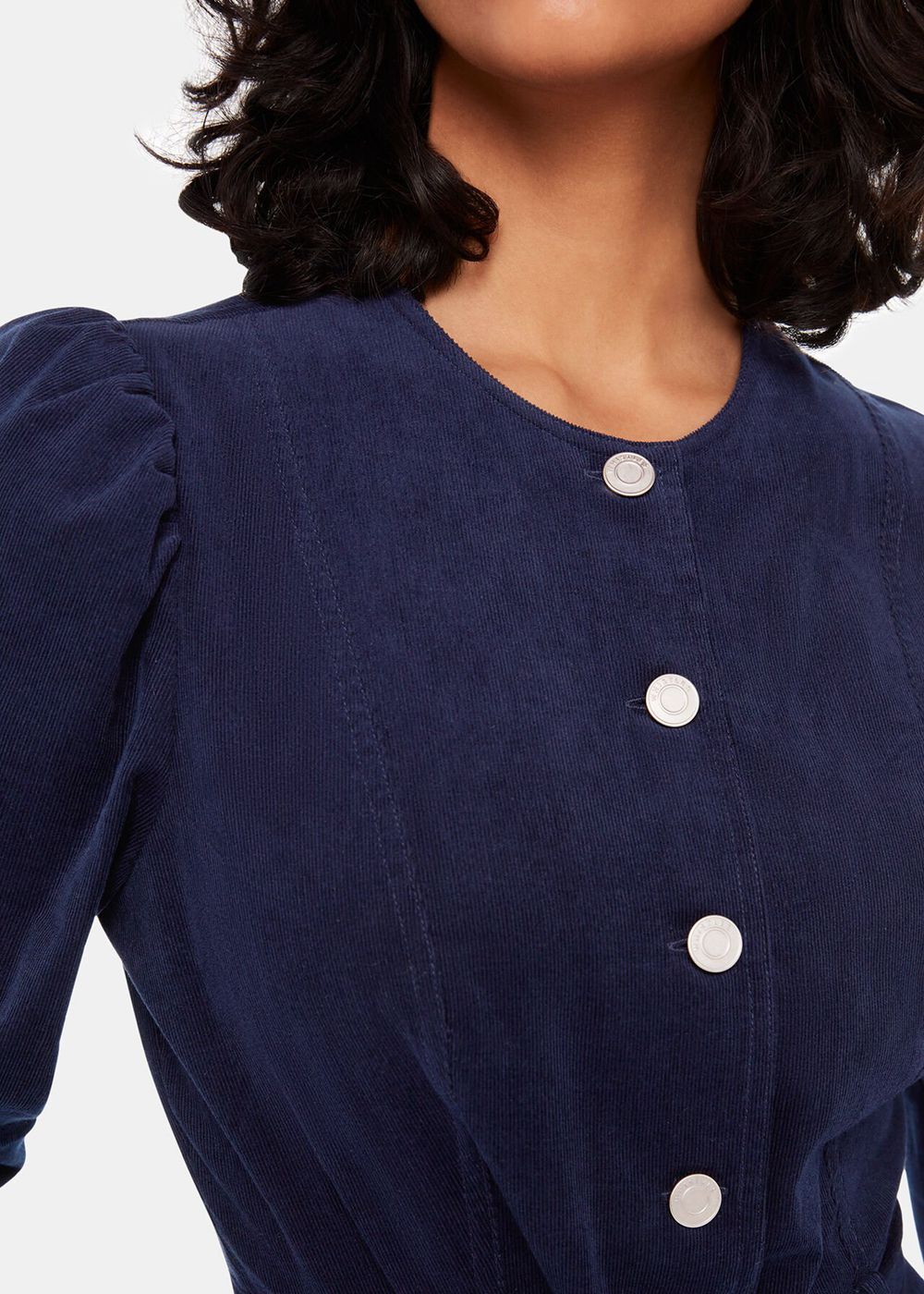 Whistles Angelica Cord Midi Dress Navy | US-94236DHRS