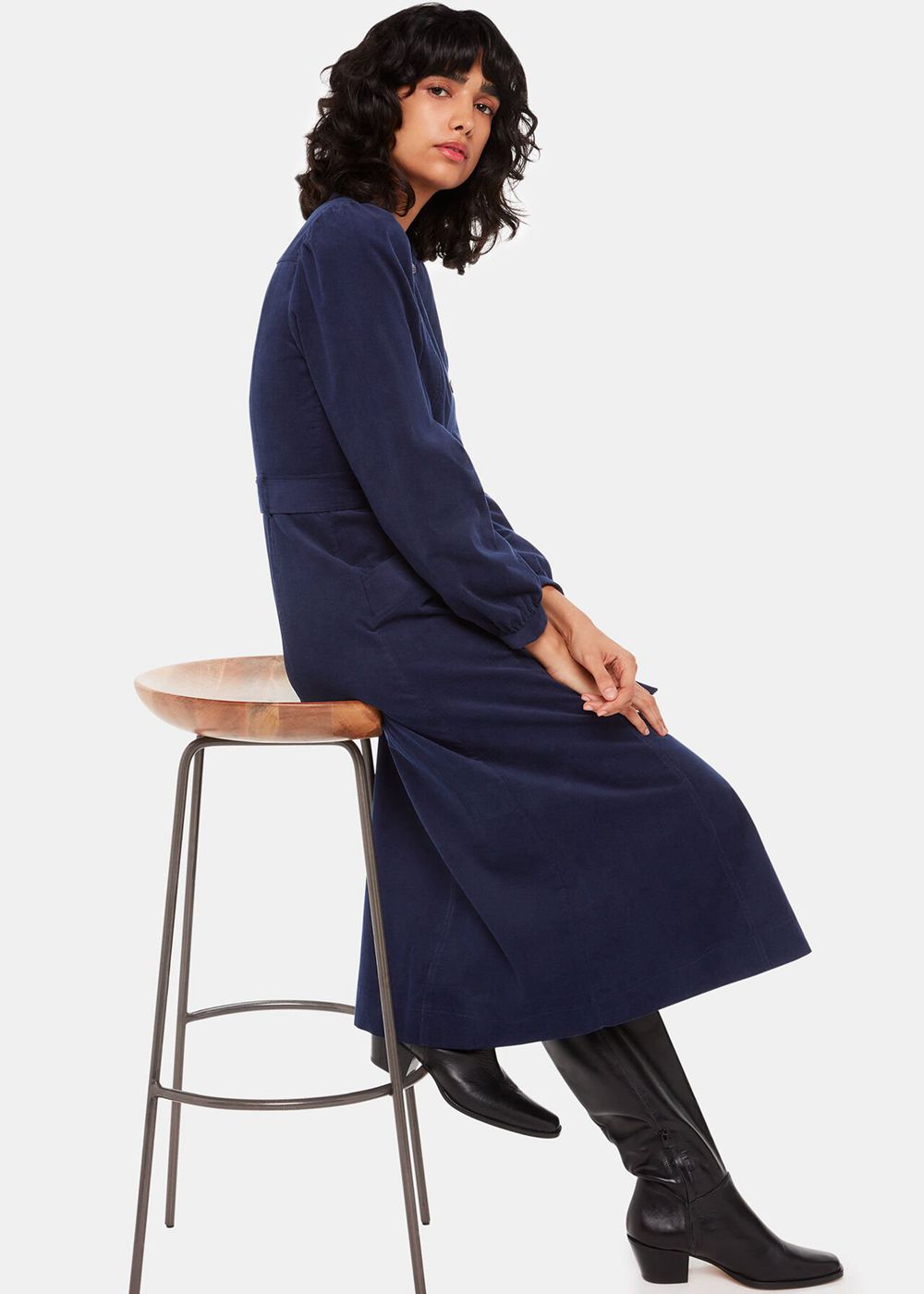 Whistles Angelica Cord Midi Dress Navy | US-94236DHRS