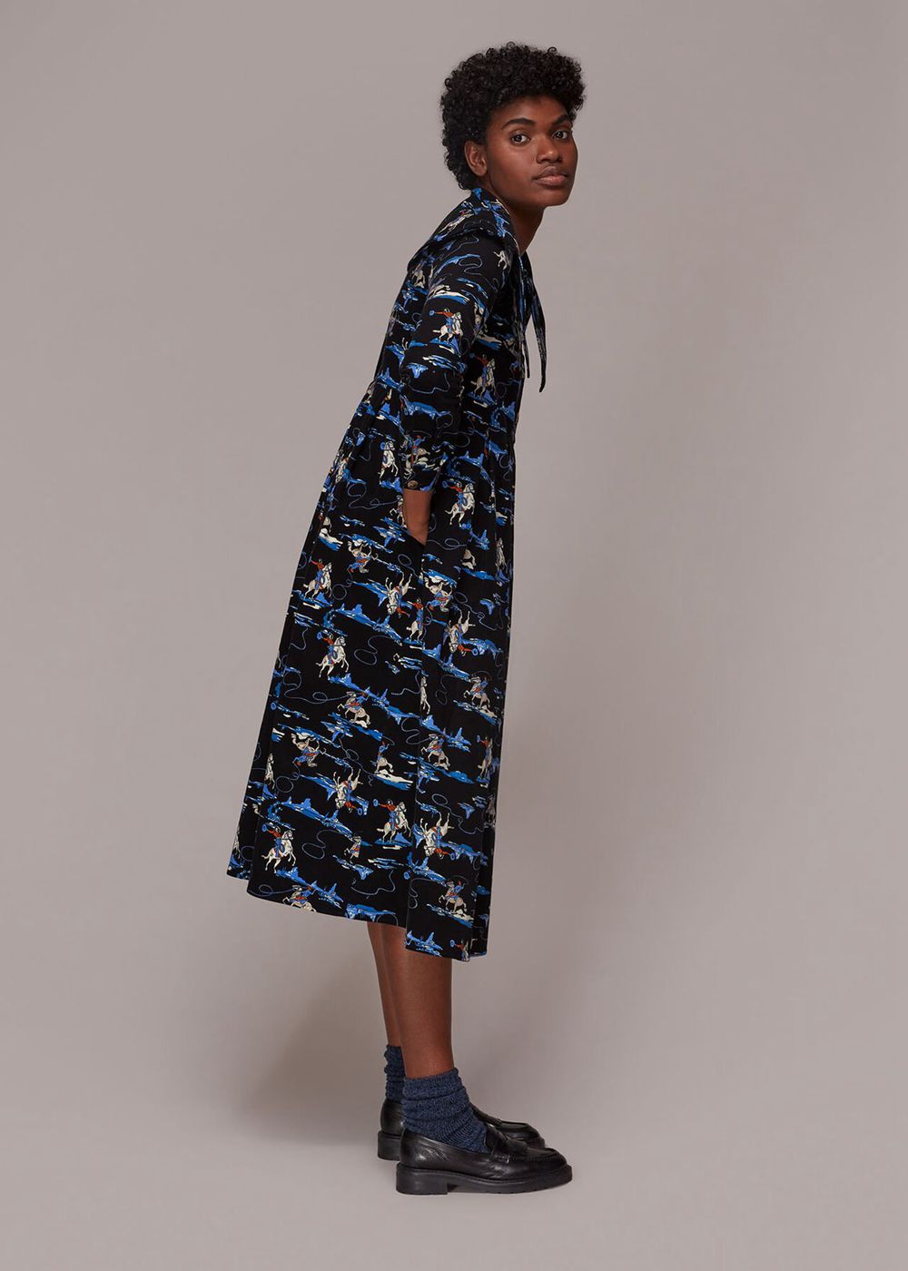 Whistles Cowboy Print Cord Collar Dress Multicolor | US-43729SWVC