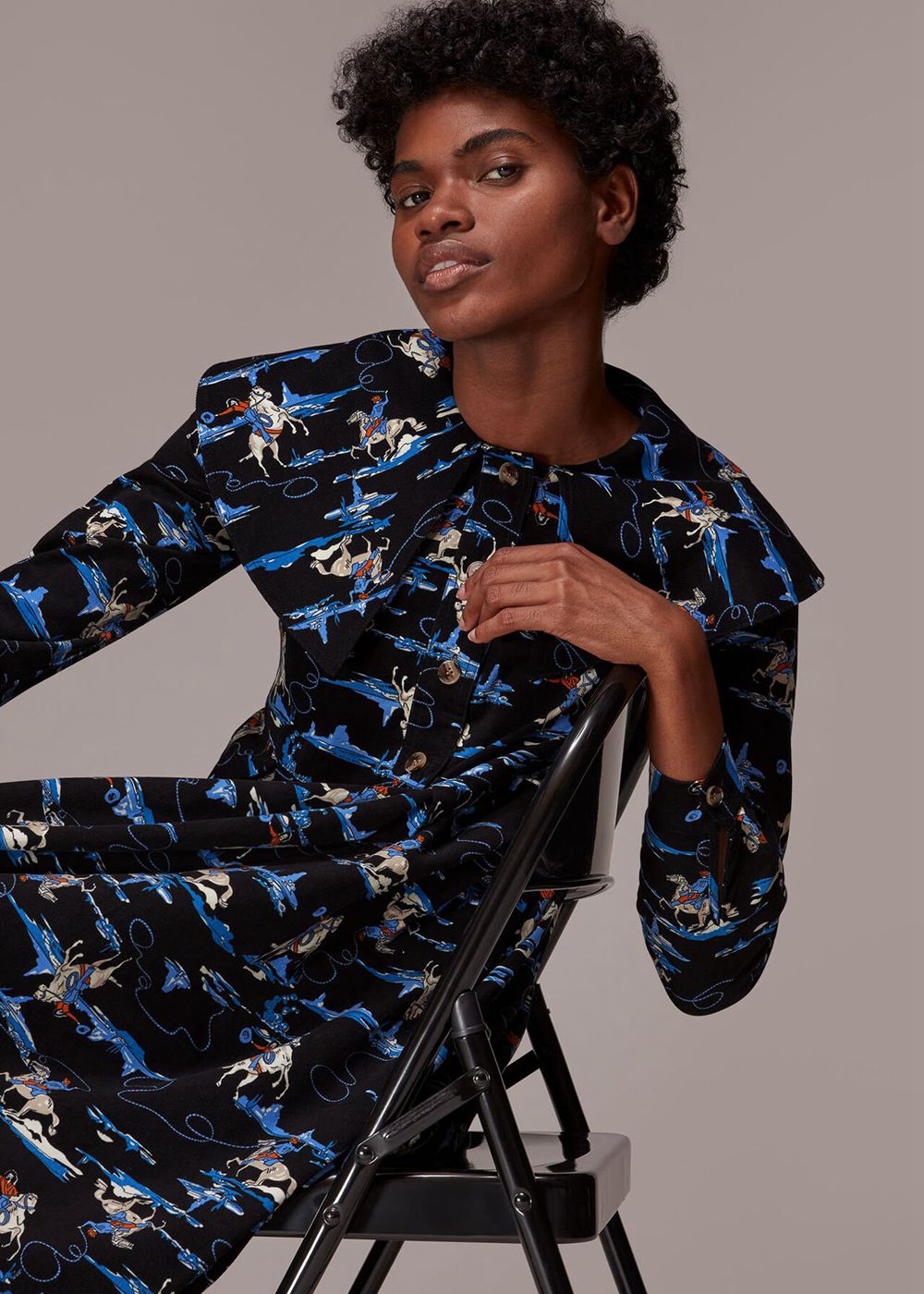 Whistles Cowboy Print Cord Collar Dress Multicolor | US-43729SWVC