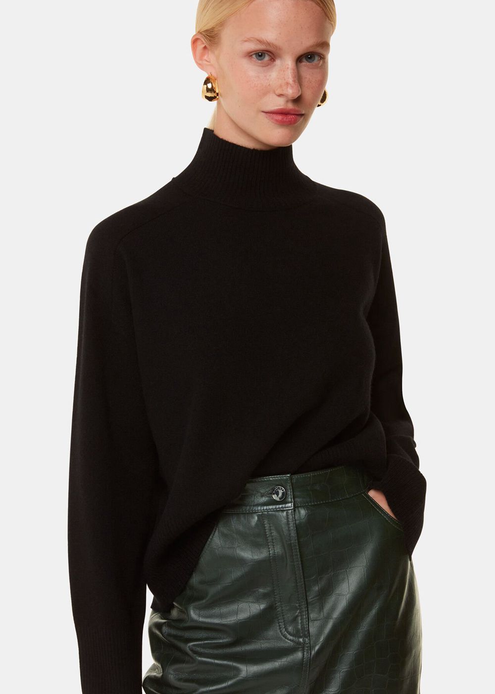 Whistles Delia Croc Leather Skirts Dark Green | US-89670SRTD