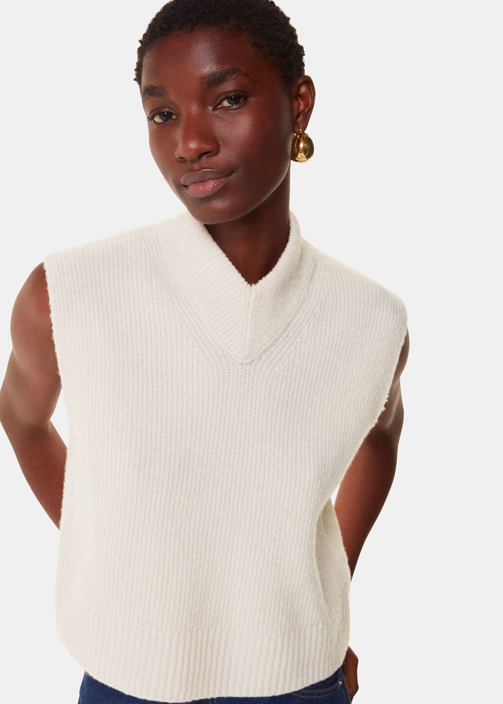Whistles High V Neck Wool Mix Tank Top White | US-74602VXCR