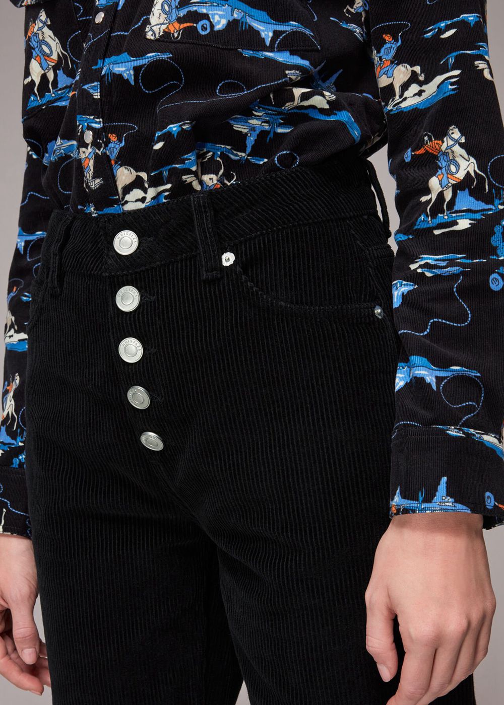 Whistles Hollie Button Front Cord Jeans Black | US-45703FMGX