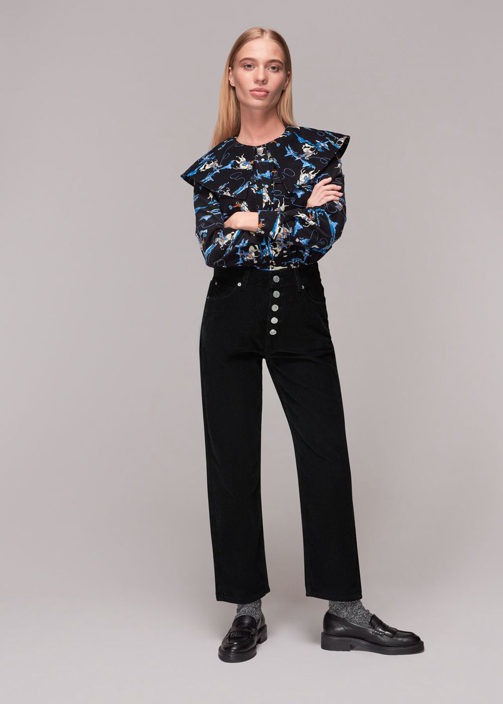 Whistles Hollie Button Front Cord Jeans Black | US-45703FMGX