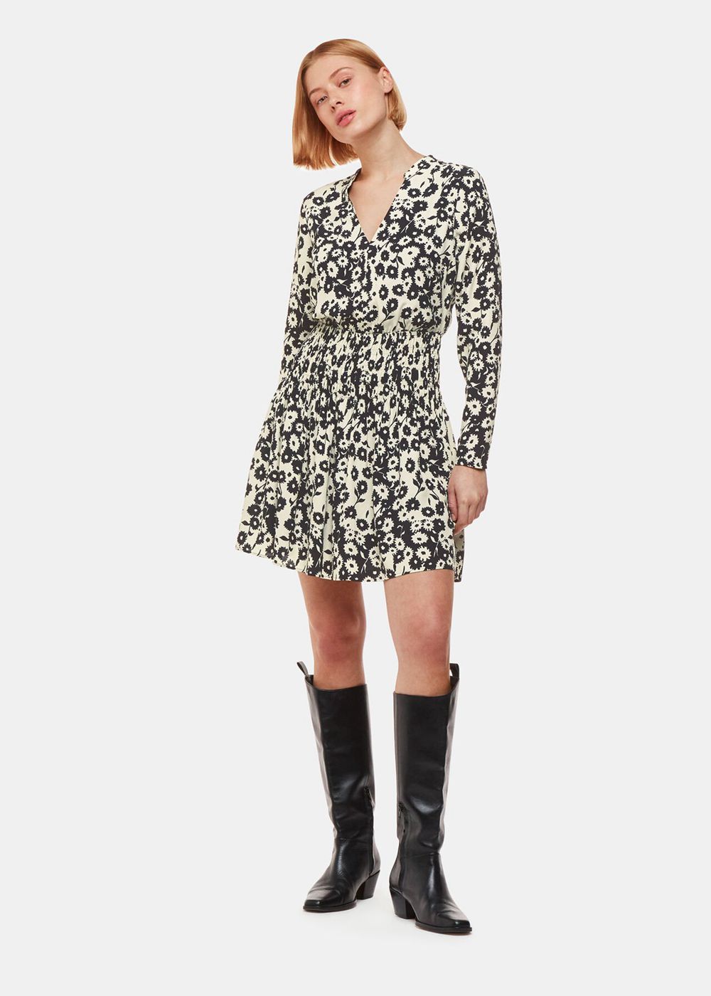 Whistles Riley Floral Shirred Dress Black / Multicolor | US-78206TCHR