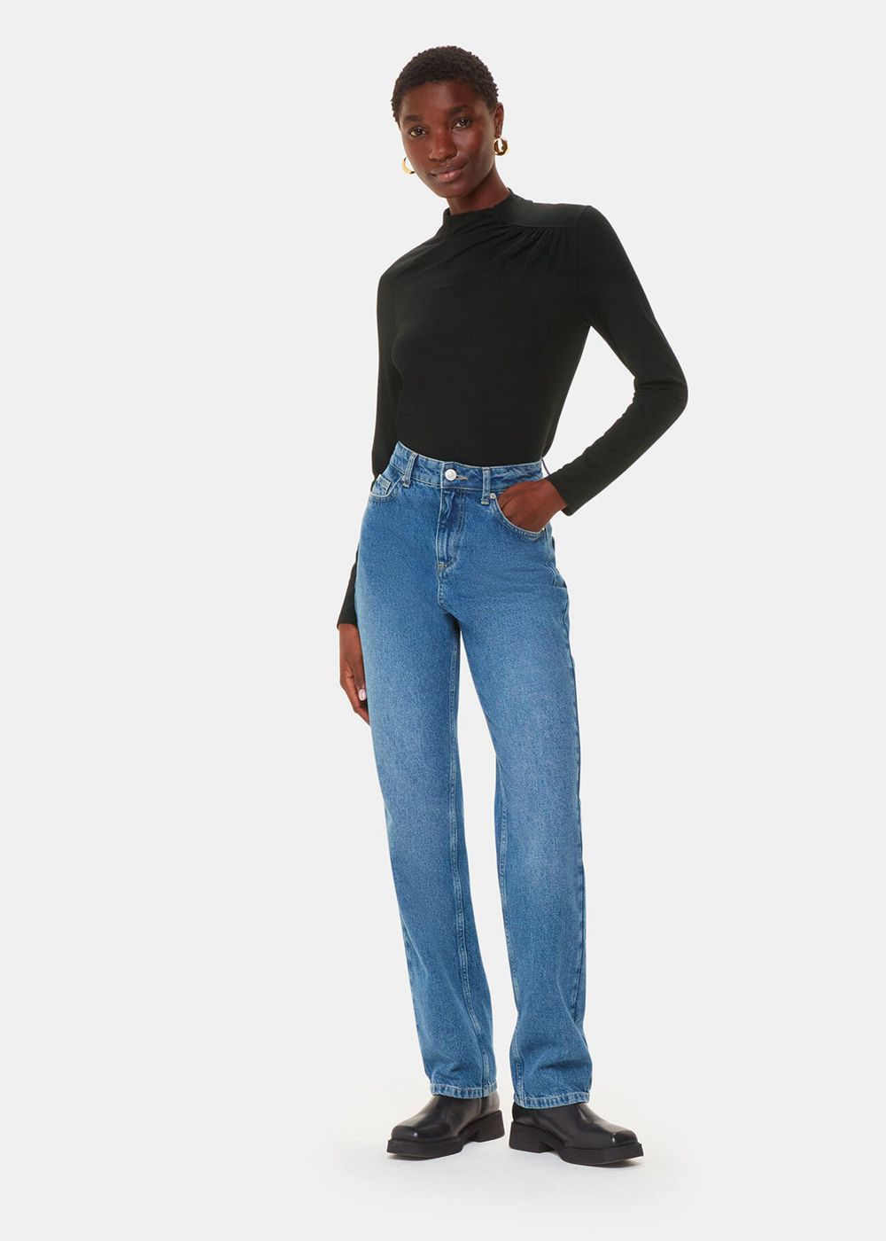 Whistles Ruched Front Detail Jersey Top Black | US-86257LACG