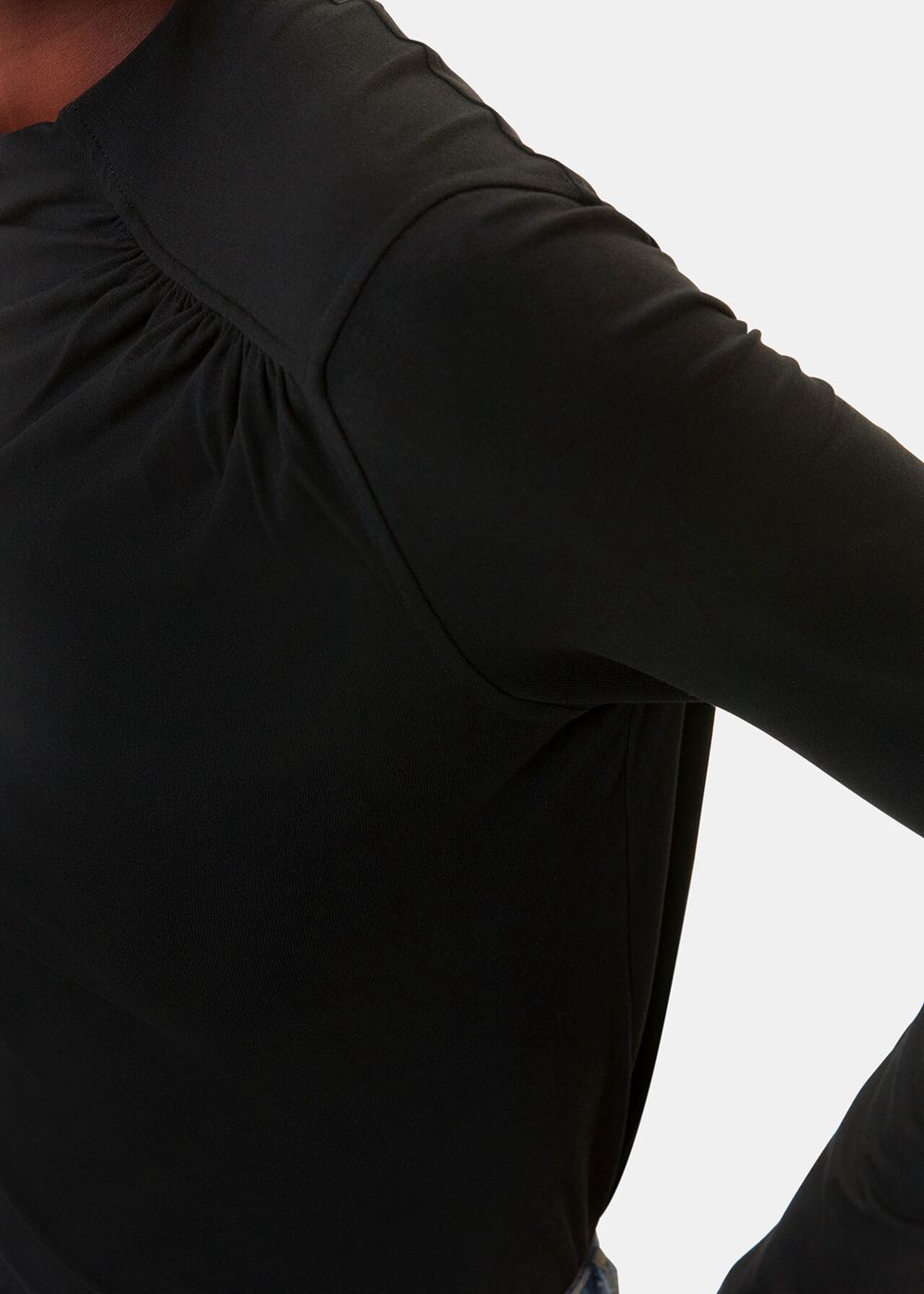 Whistles Ruched Front Detail Jersey Top Black | US-86257LACG