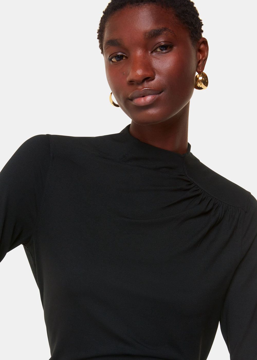 Whistles Ruched Front Detail Jersey Top Black | US-86257LACG
