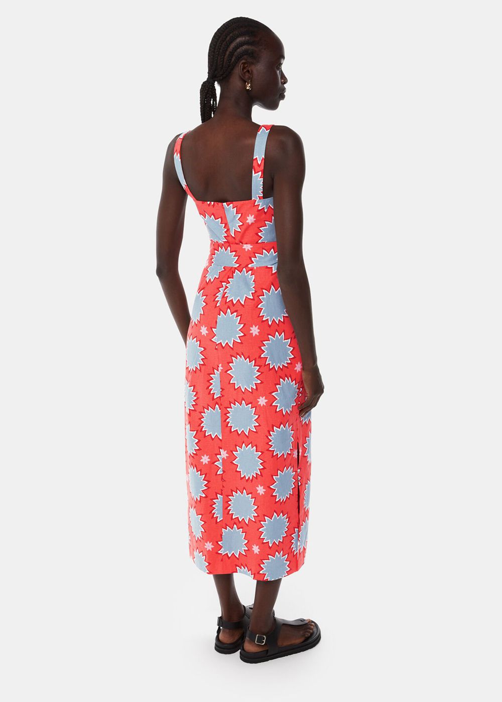 Whistles Sunburst Linen Blend Dress Coral / Multicolor | US-46325DLTV
