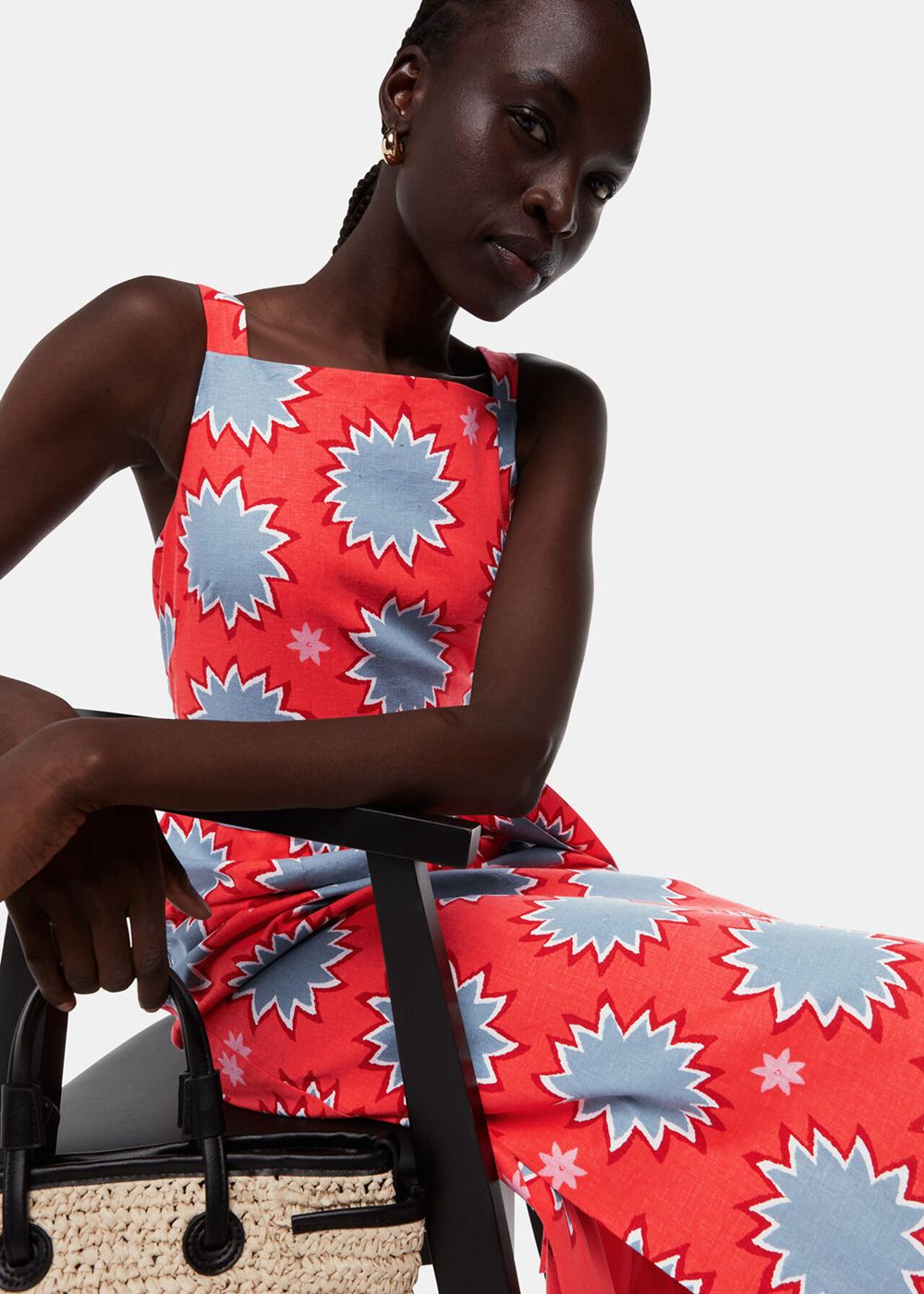 Whistles Sunburst Linen Blend Dress Coral / Multicolor | US-46325DLTV