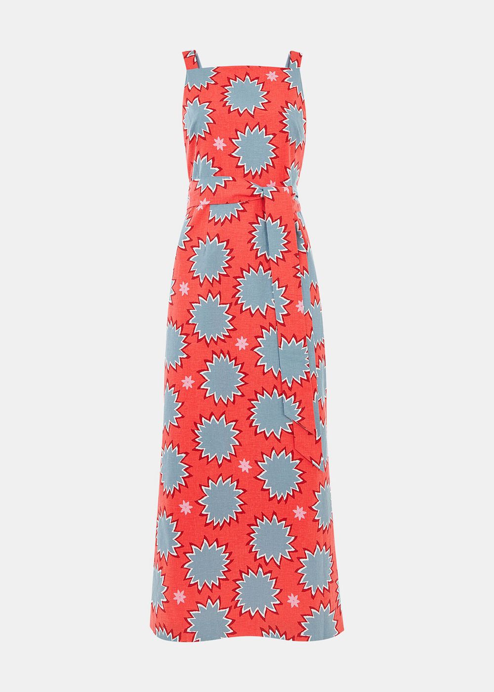 Whistles Sunburst Linen Blend Dress Coral / Multicolor | US-46325DLTV
