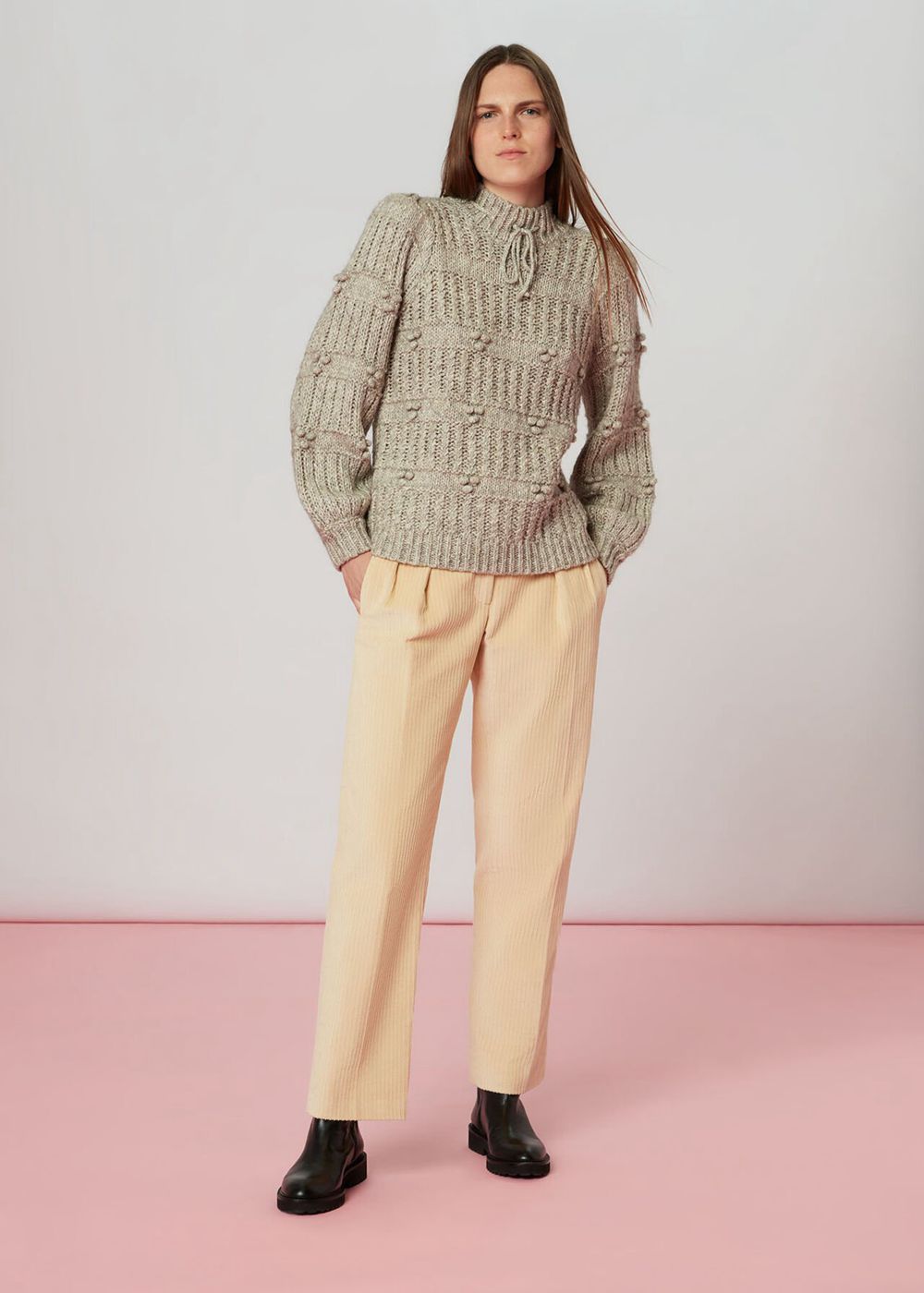 Whistles Tie Neck Detail Knitwear Grey | US-87590ZMNG